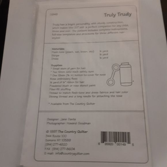 New sewing pattern Truly Trudy doll pattern Country Quilter #CQ149 - Picture 2 of 2